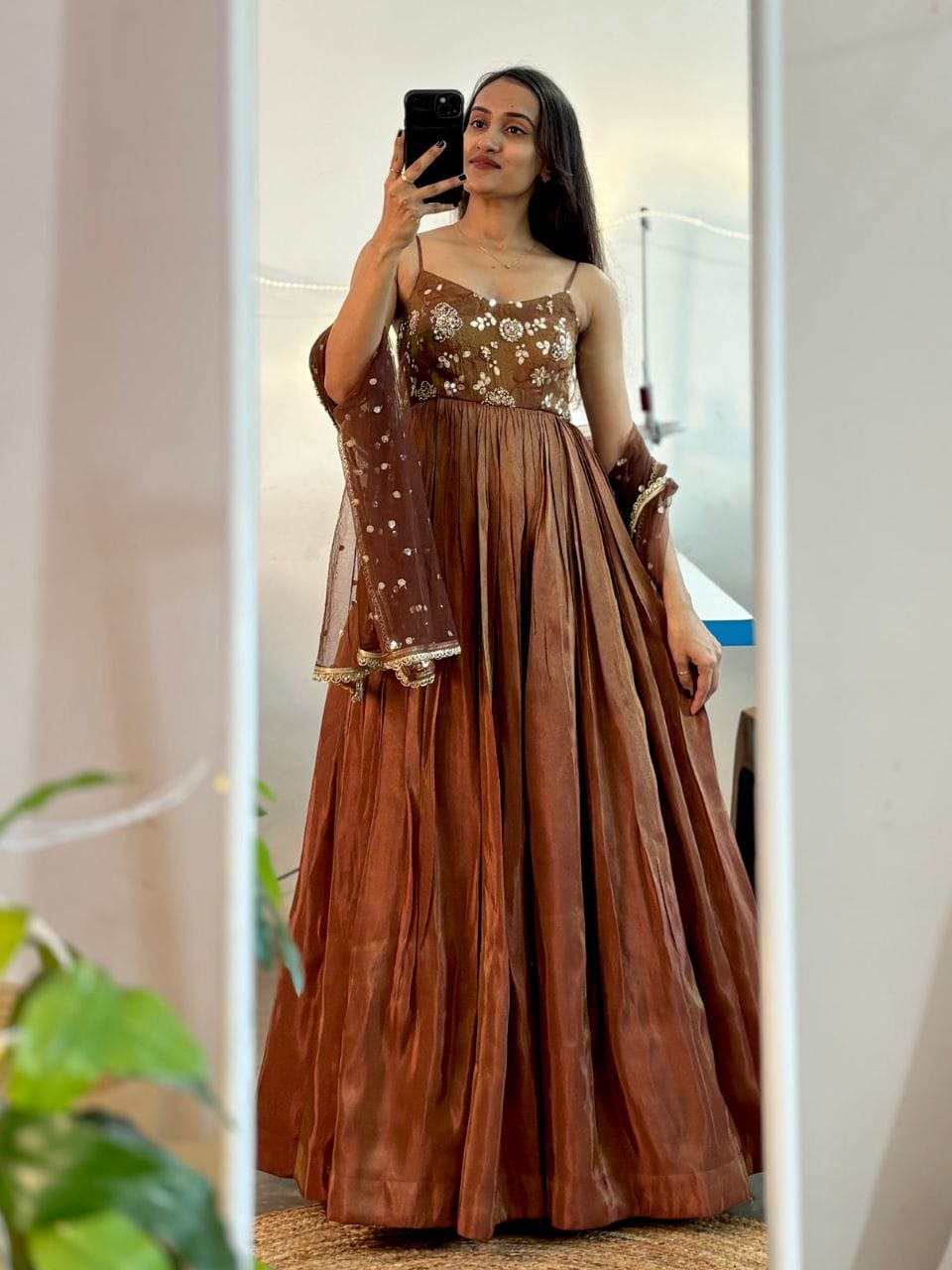 Lekha YC 147 Golden Cosmos Brown Gown
