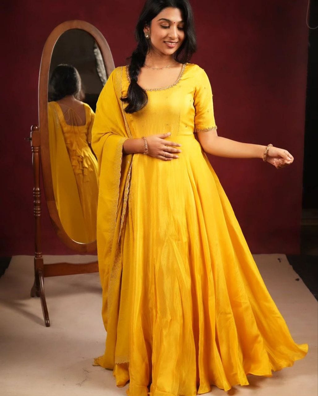 Lekha YC 139 Heer Yellow Chinnon Silk Anarkali Style Gown