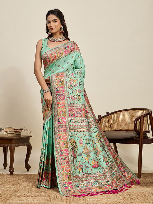 Maahi 214 Wedding Wear Zari Motifs Worked Pashmina Silk Saree with Un Stitched Blouse