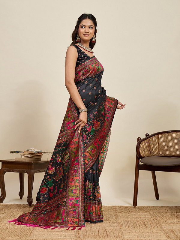 Maahi 214 Wedding Wear Zari Motifs Worked Pashmina Silk Saree with Un Stitched Blouse
