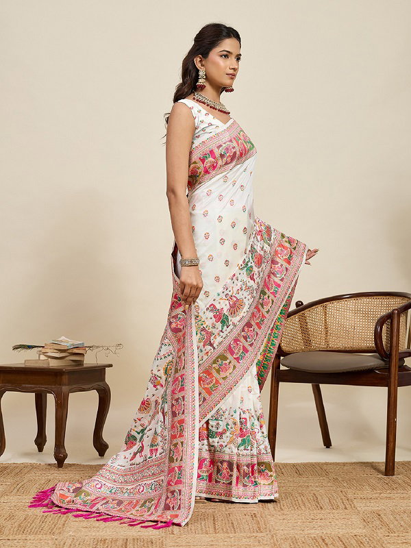 Maahi 214 Wedding Wear Zari Motifs Worked Pashmina Silk Saree with Un Stitched Blouse