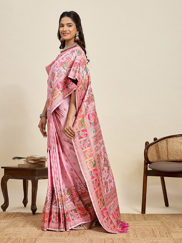 Maahi 214 Wedding Wear Zari Motifs Worked Pashmina Silk Saree with Un Stitched Blouse
