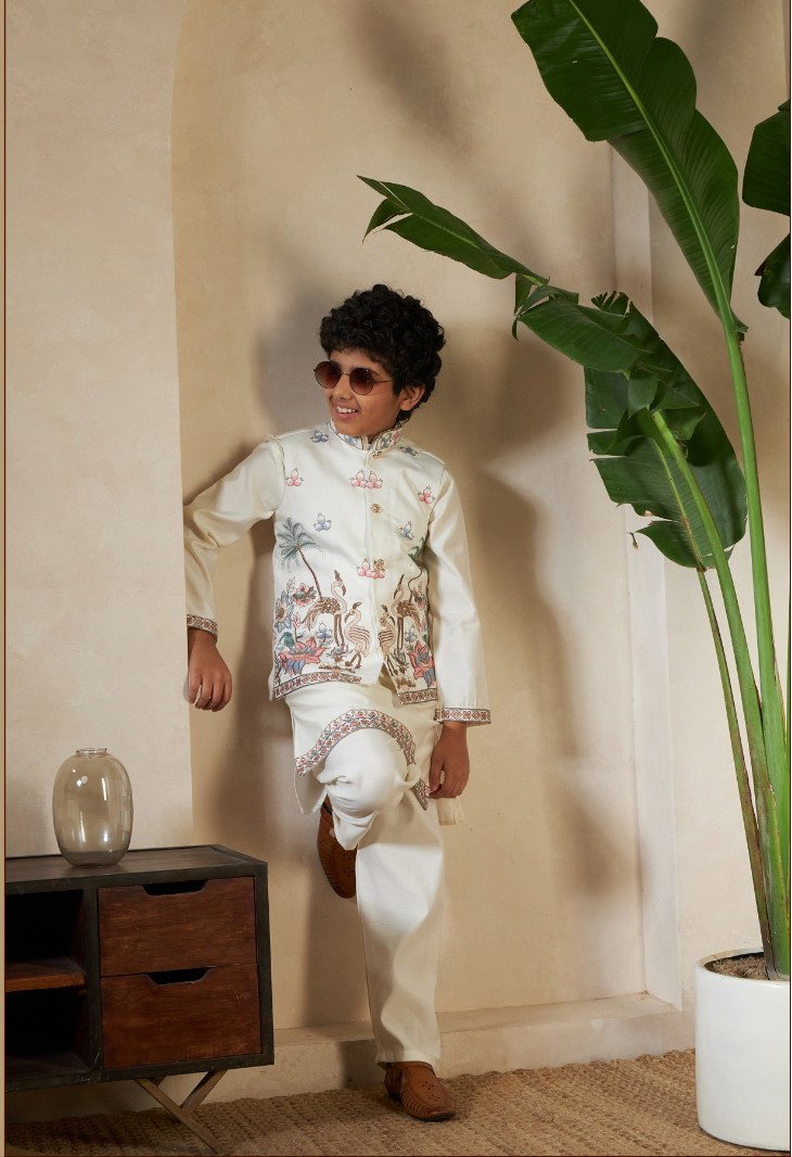Clleora Little Viraasat Viscose Silk Threadwork Kurta Pant And Dupatta