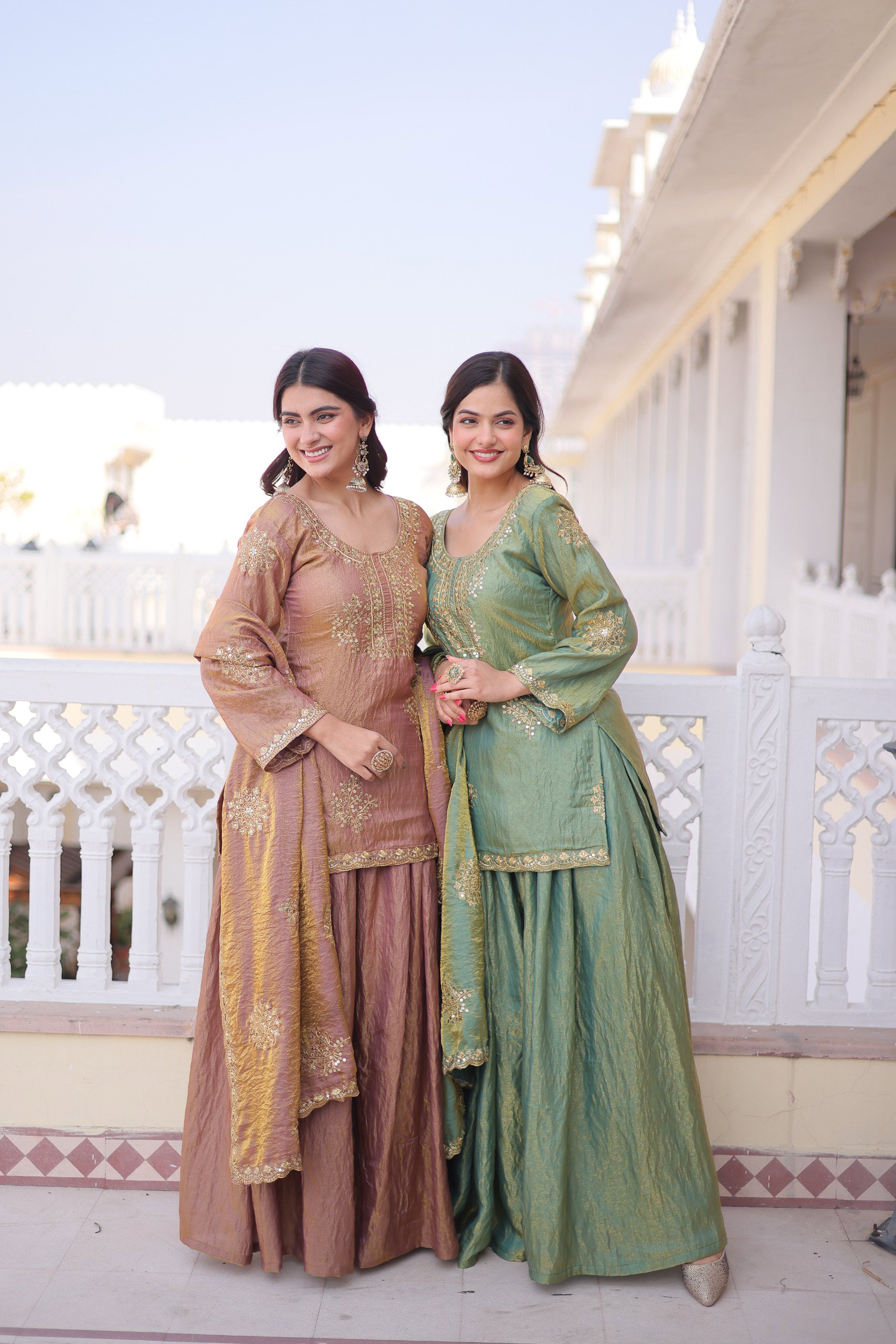 Lekha KA 1229 Fendi Silk Zari Sequins Embroidery Top Sharara With Dupatta