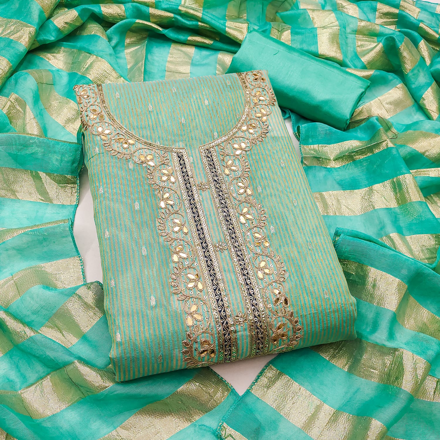 Designer Ahana Lining Simmer Silk Booti kodding Squance Work Dress Material Collection 