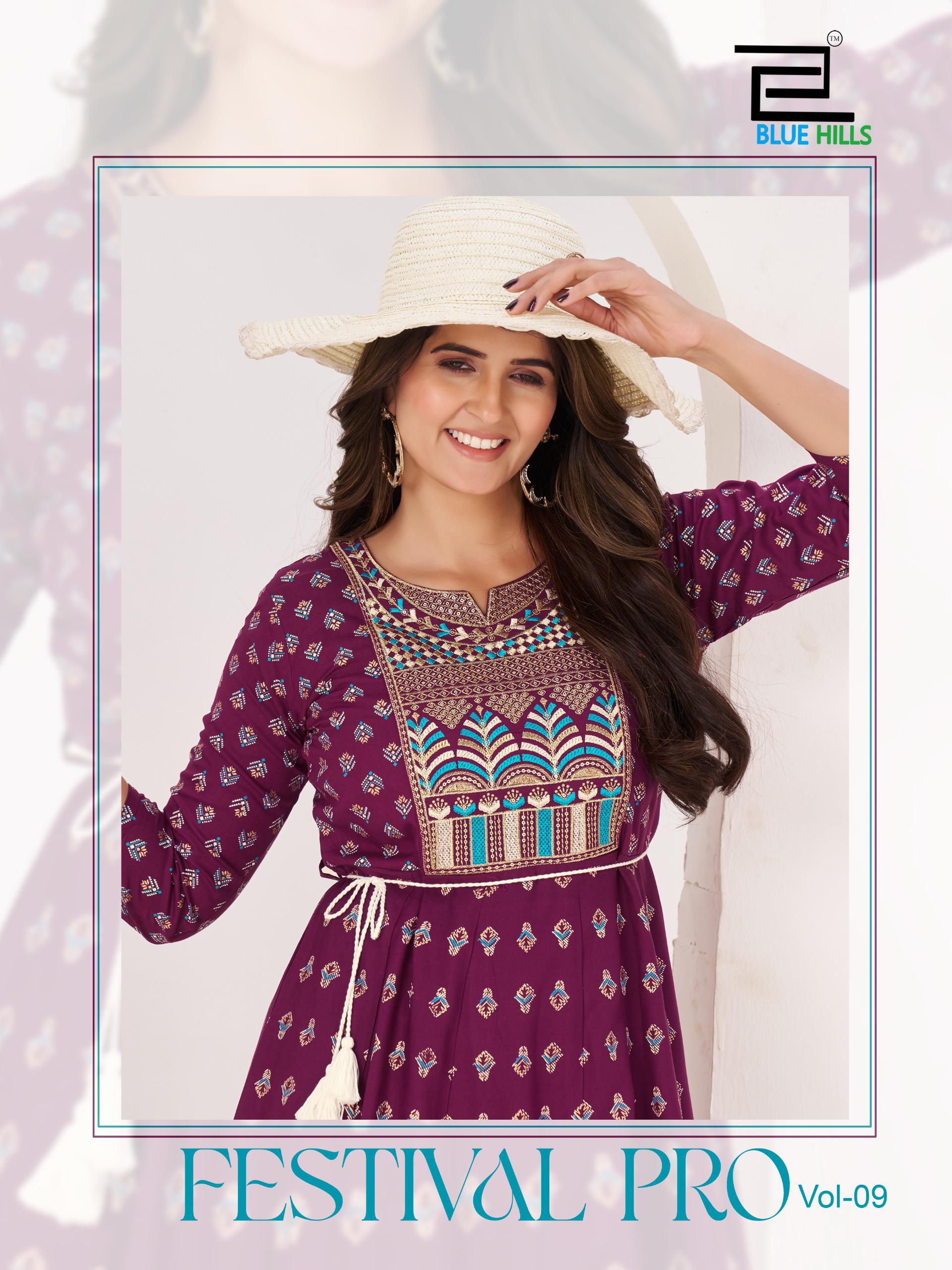 Blue Hills Festival Pro Vol 9 Rayon With Embroidery Anarkali Gown Collection