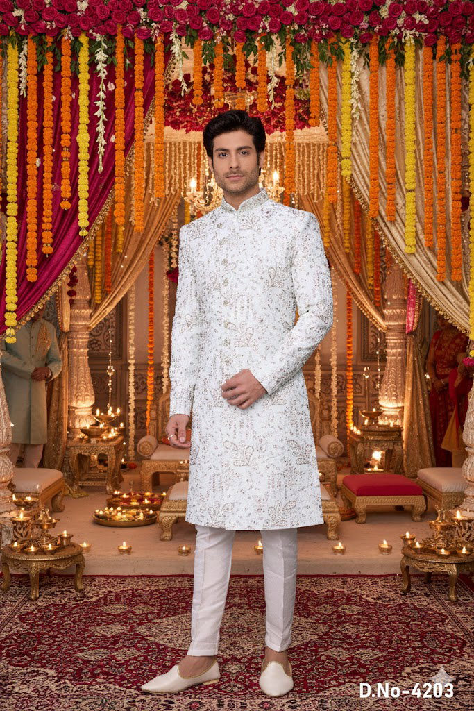 Sumi 4203 To 4204 Computer Thread Work On Art Silk Sherwani Collection 