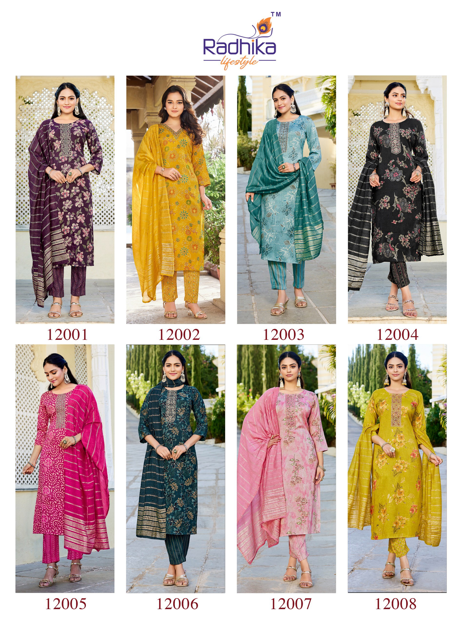Radhika Seerat Vol 12 Rayon With Work Kurti Pant And Dupatta Collection