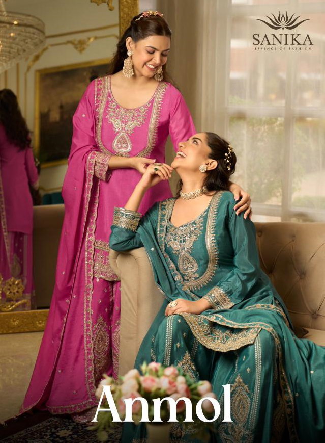 Sanika Anmol Chinon Silk Heavy Embroidery Top Bottom With Dupatta