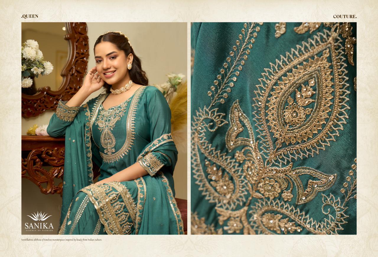 Sanika Anmol Chinon Silk Heavy Embroidery Top Bottom With Dupatta