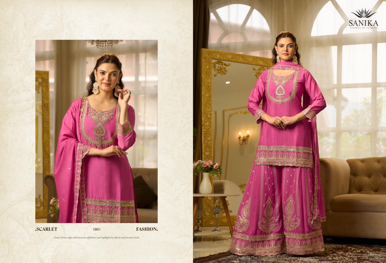 Sanika Anmol Chinon Silk Heavy Embroidery Top Bottom With Dupatta