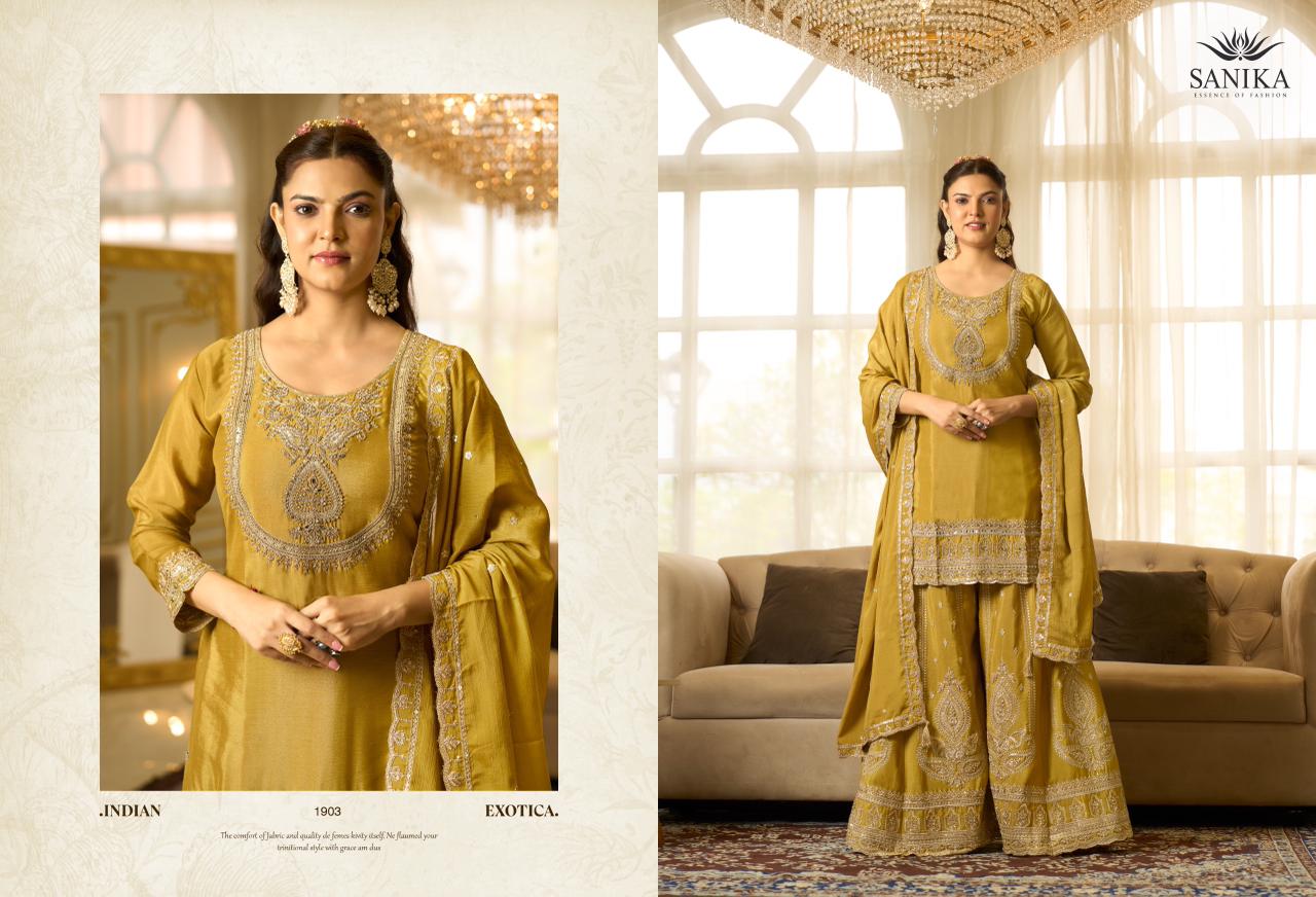 Sanika Anmol Chinon Silk Heavy Embroidery Top Bottom With Dupatta