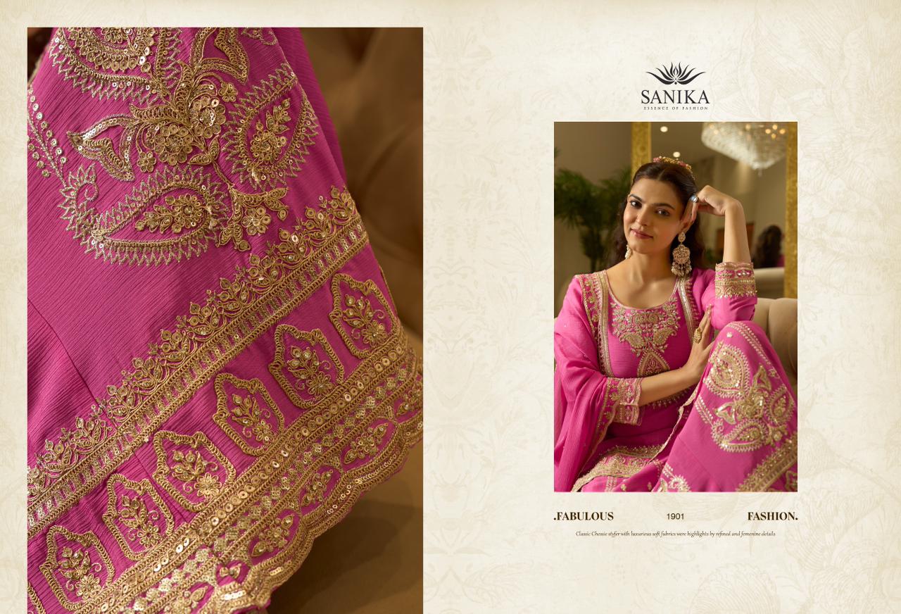 Sanika Anmol Chinon Silk Heavy Embroidery Top Bottom With Dupatta