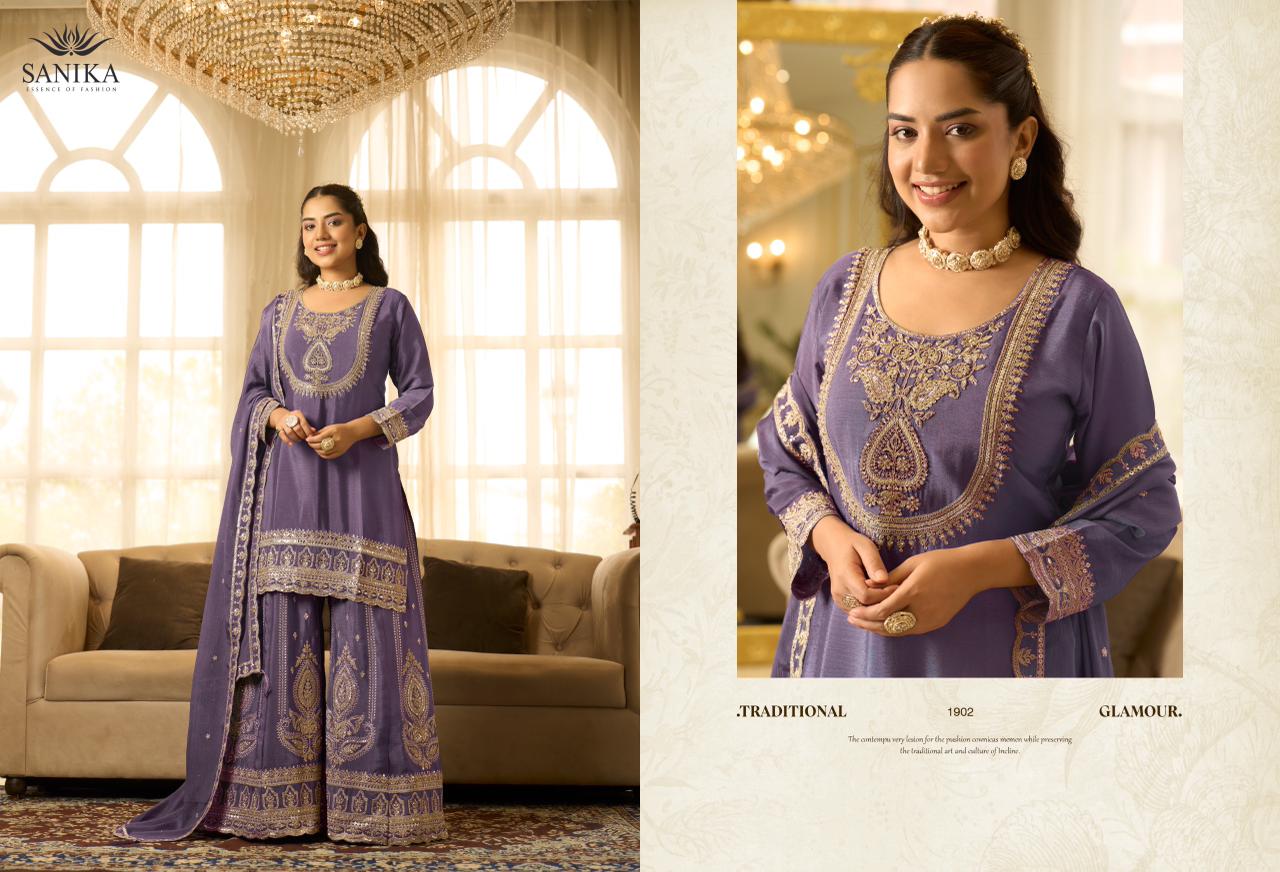 Sanika Anmol Chinon Silk Heavy Embroidery Top Bottom With Dupatta