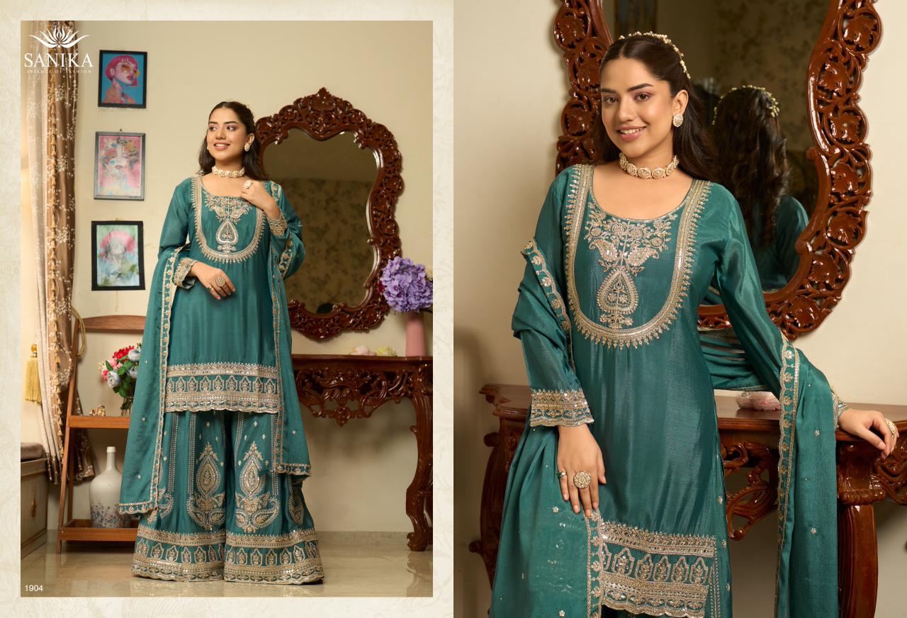 Sanika Anmol Chinon Silk Heavy Embroidery Top Bottom With Dupatta