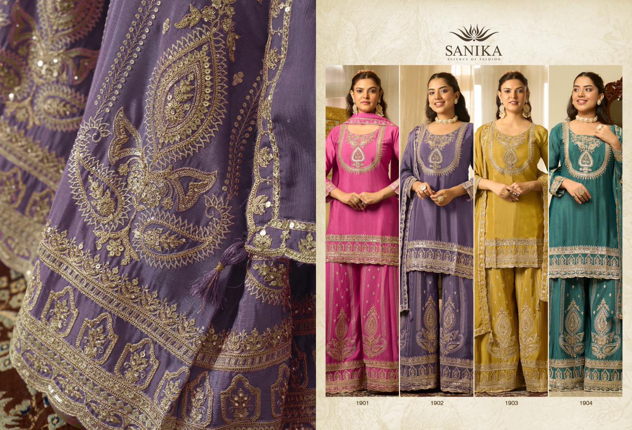Sanika Anmol Chinon Silk Heavy Embroidery Top Bottom With Dupatta