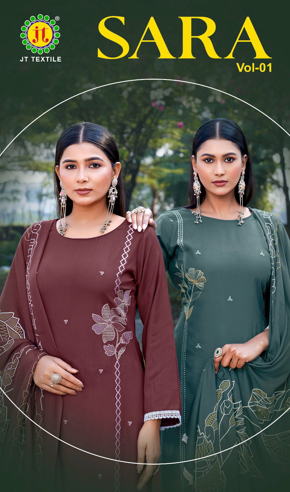 Jt Sara Vol 1 Rayon With Embroidery Work Dress Material Collection