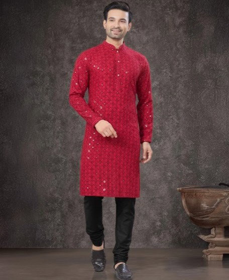 Sequence Red Kurta with Black Pant Collection 