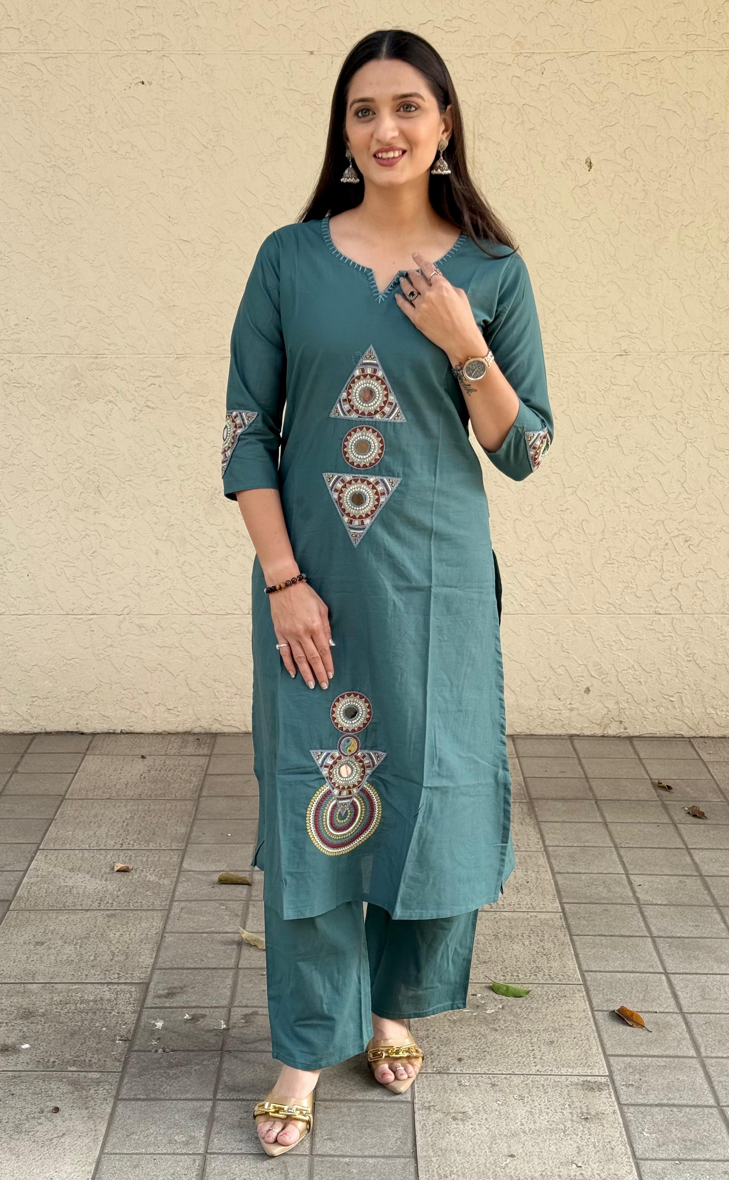 Naisha K 574 Dhabu Cotton With Embroidery Top And Bottom Collection