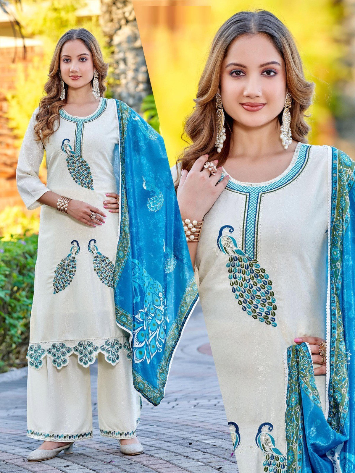 Naisha K 576 Jacquard Fancy Kurti Pant And Dupatta Collection