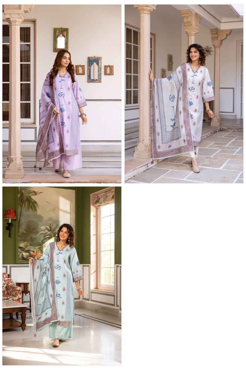 Naisha K 577 Linen Stylish Wear Top Bottom And Dupatta Collection