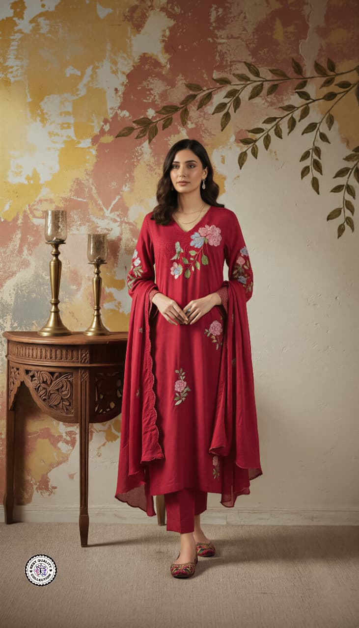 Lekha KL 1122 Chanderi Silk Embroidery Kurti Bottom With Dupatta