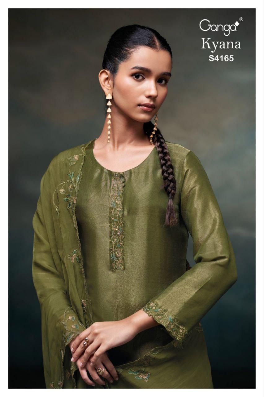 Ganga Kyana 4165 Bemberg Silk With Embroidery Handwork Dress Material