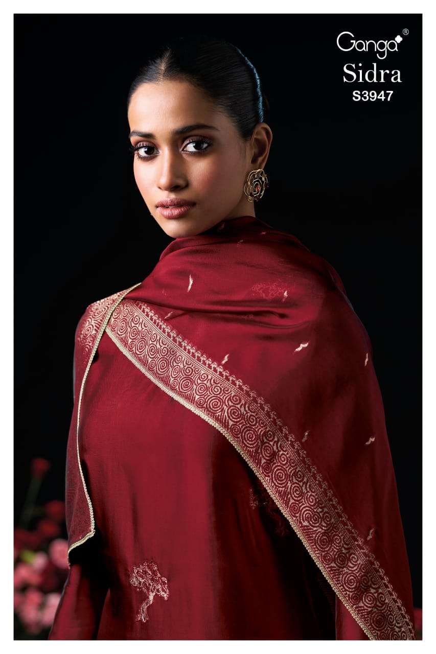 Ganga Sidra 3947 Viscose Silk Embroidery Handwork Dress Material