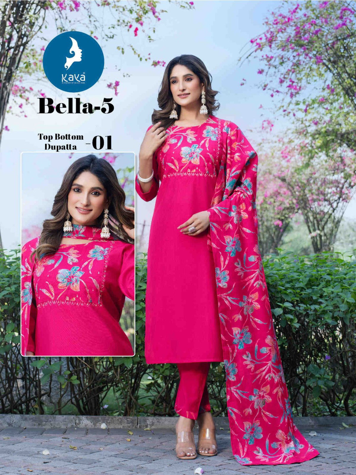 Kaya Bella Vol 5 Vertican Fancy Kurti Pant And Dupatta Collection
