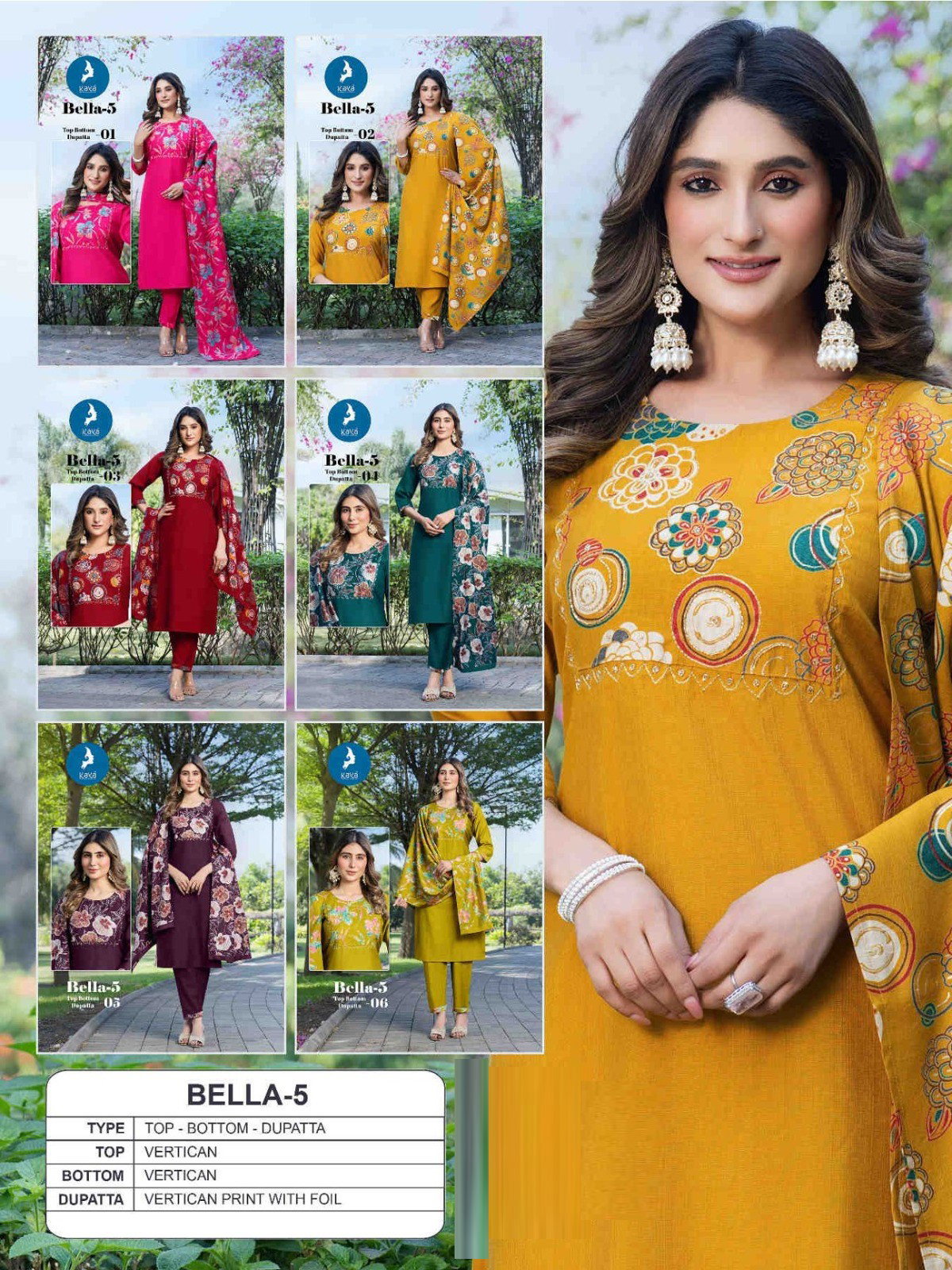 Kaya Bella Vol 5 Vertican Fancy Kurti Pant And Dupatta Collection