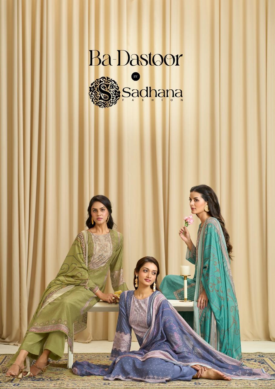 Sadhana Ba Dastoor Muslin Silk Digital Print With Work Salwar Kameez