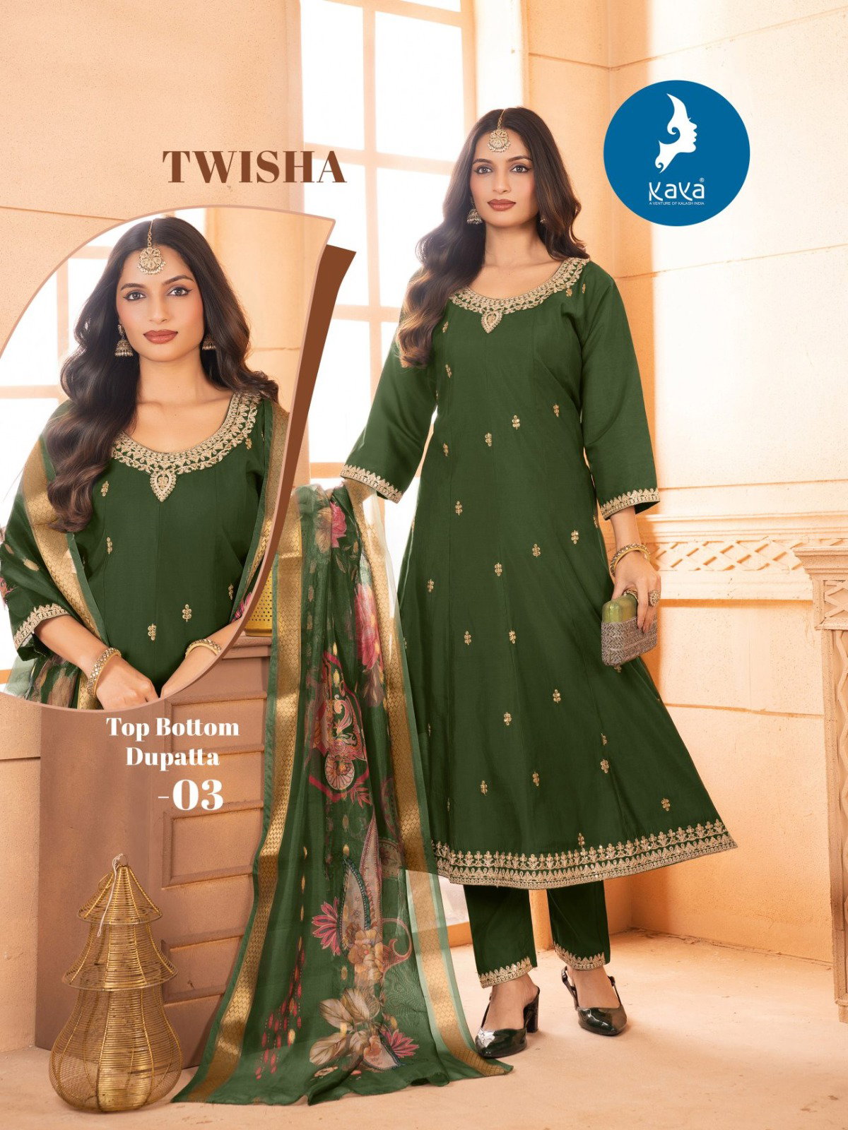 Kaya Twisha Roman Silk Anarkali Kurti Pant And Dupatta Collection