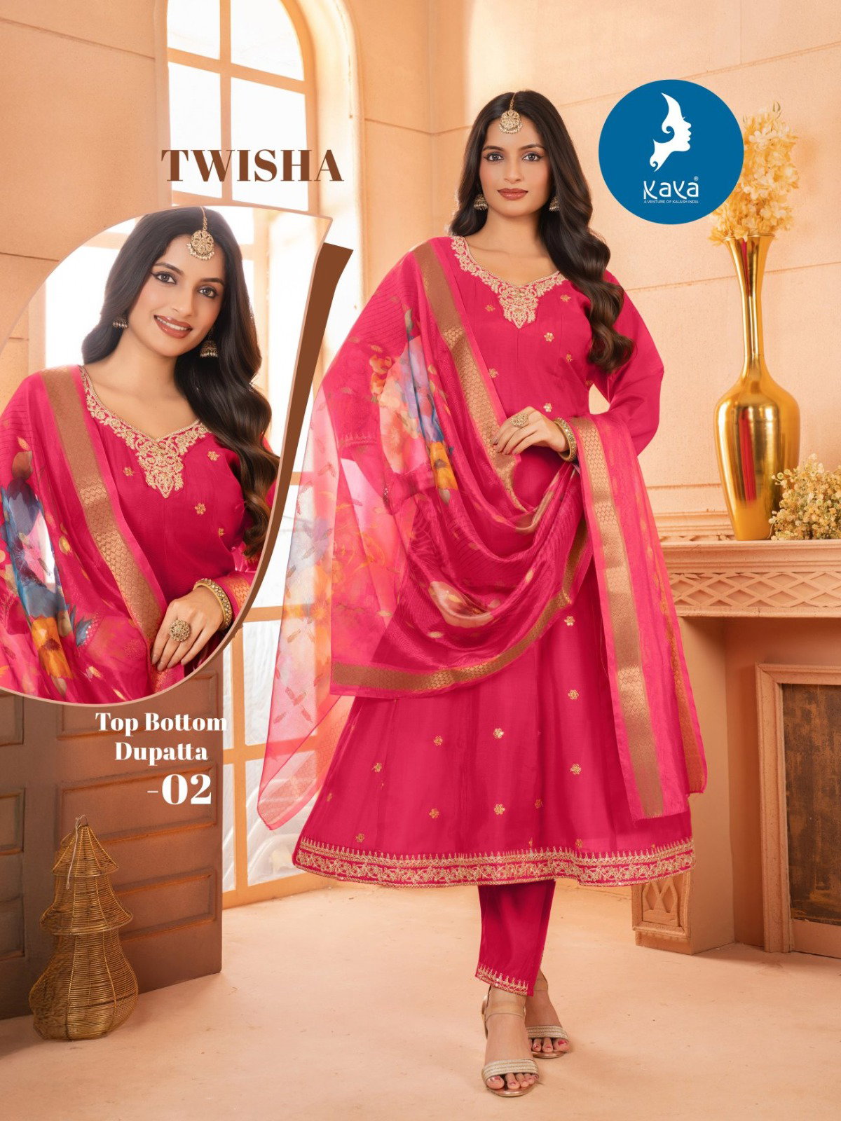 Kaya Twisha Roman Silk Anarkali Kurti Pant And Dupatta Collection