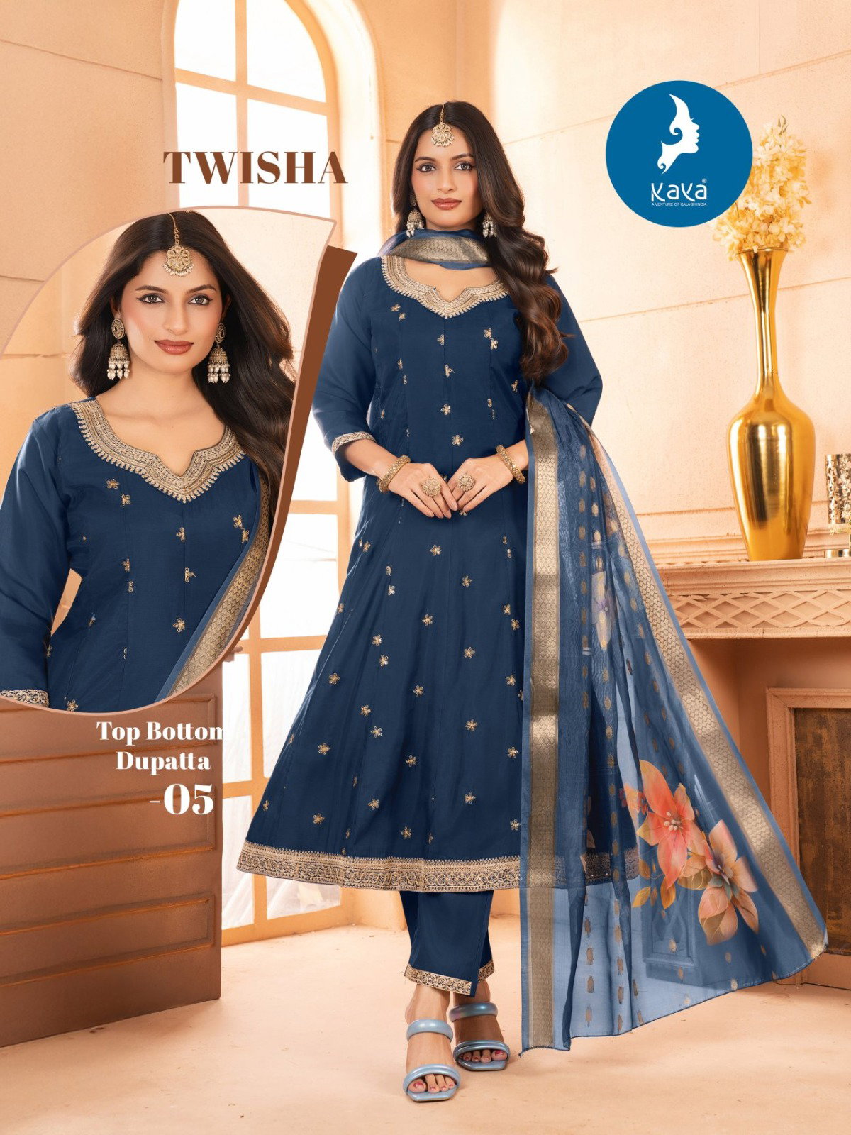 Kaya Twisha Roman Silk Anarkali Kurti Pant And Dupatta Collection