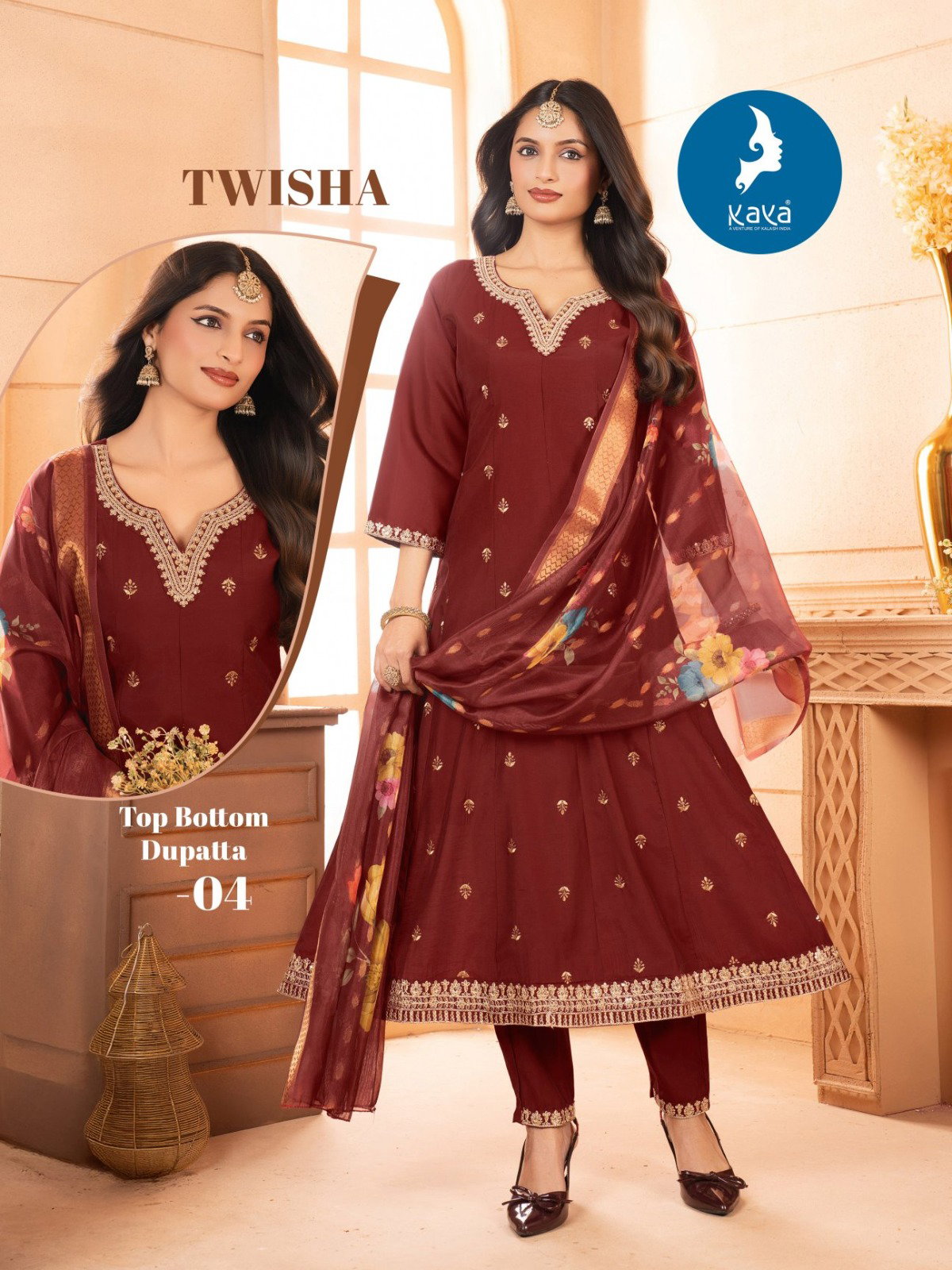 Kaya Twisha Roman Silk Anarkali Kurti Pant And Dupatta Collection