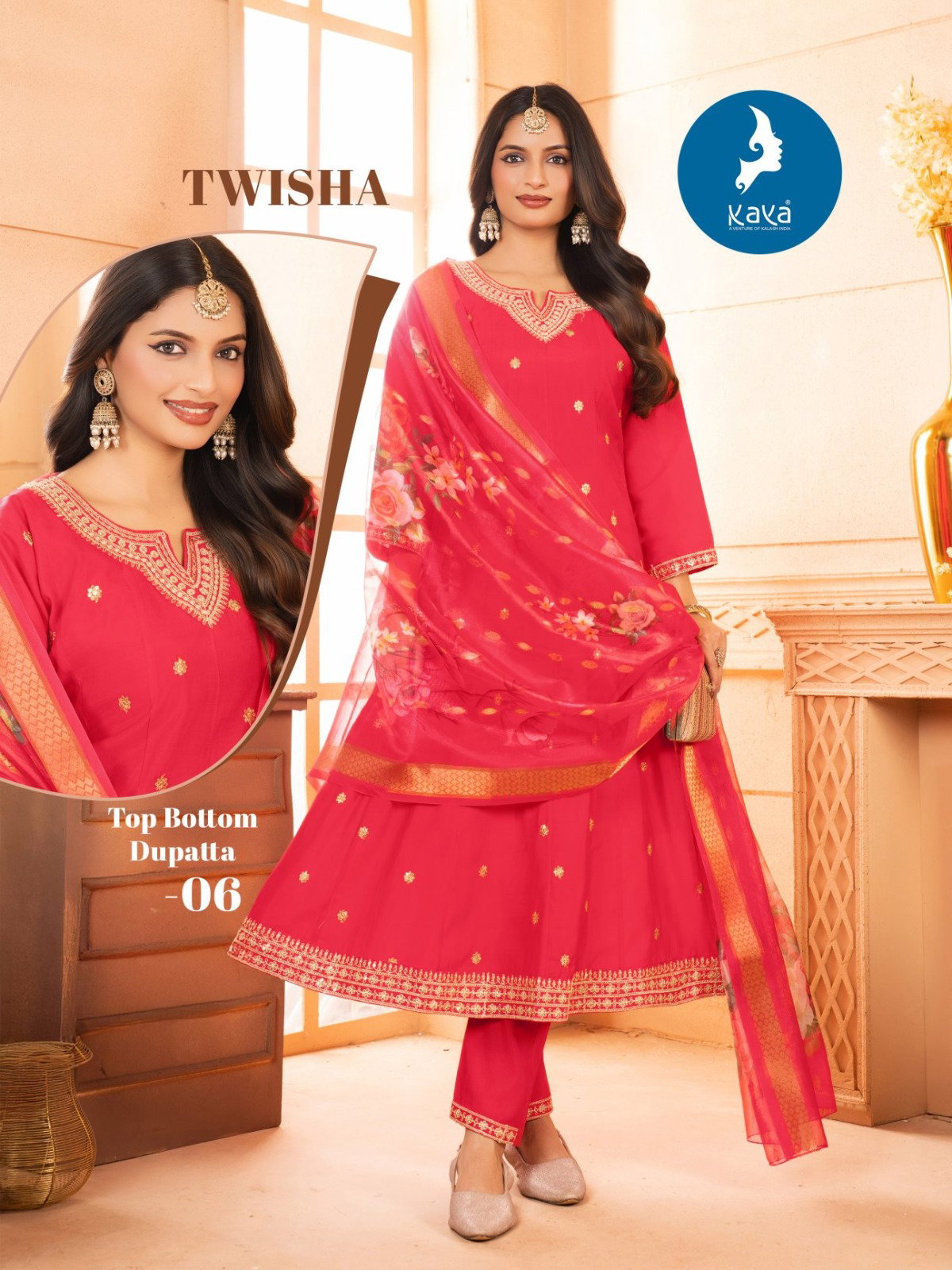 Kaya Twisha Roman Silk Anarkali Kurti Pant And Dupatta Collection