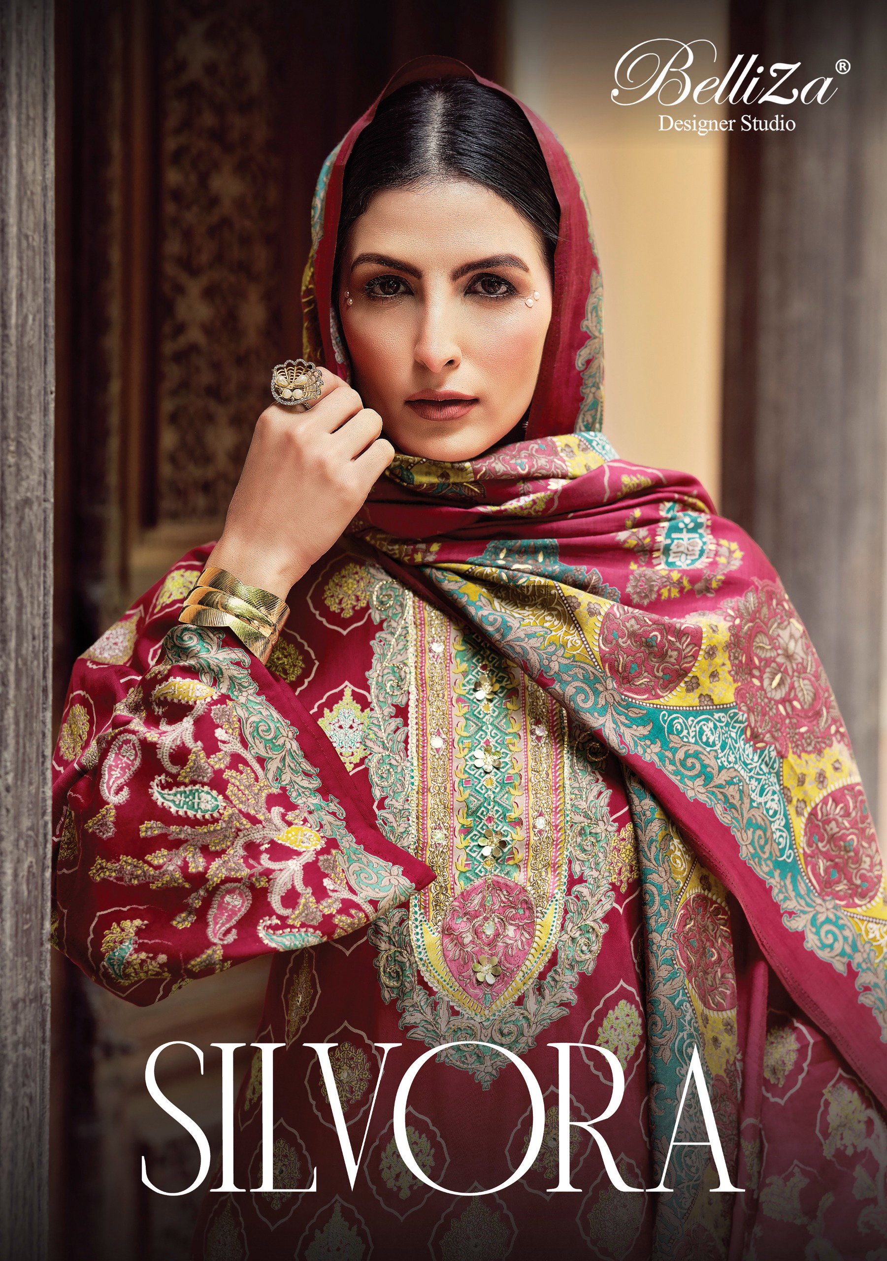 Belliza Silvora Jam Cotton Dischange Foil Print With Work Dress Material