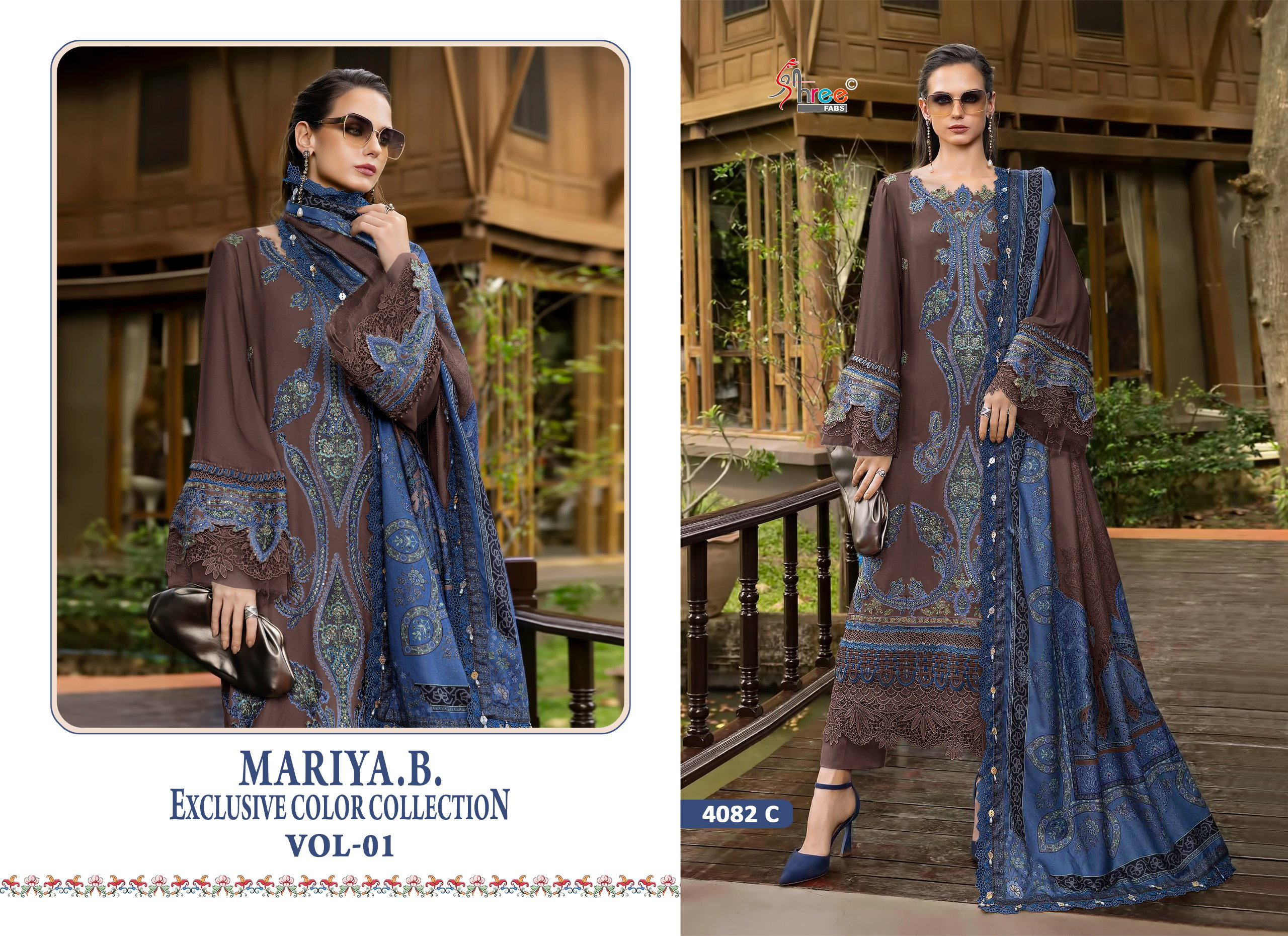 Shree Mariya B 4082 A To D Cotton Dupatta Reyon Pakistani Salwar Kameez