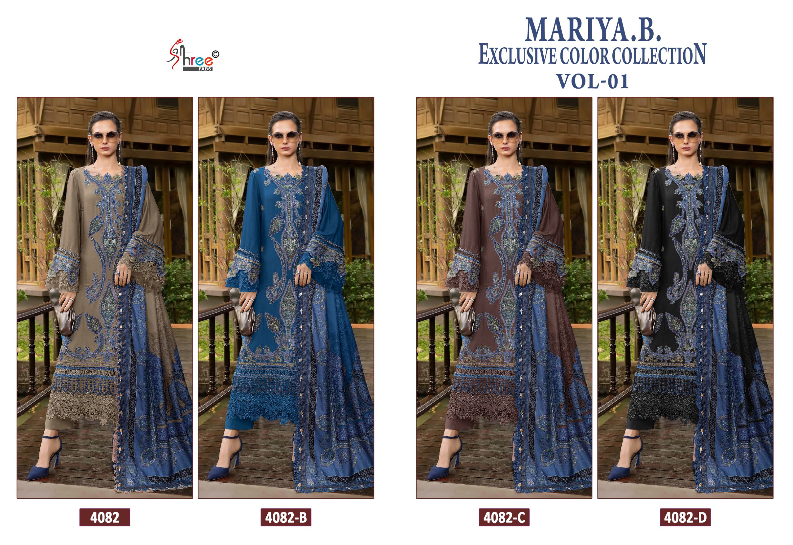Shree Mariya B 4082 A To D Chiffon Dupatta Reyon Pakistani Salwar Kameez