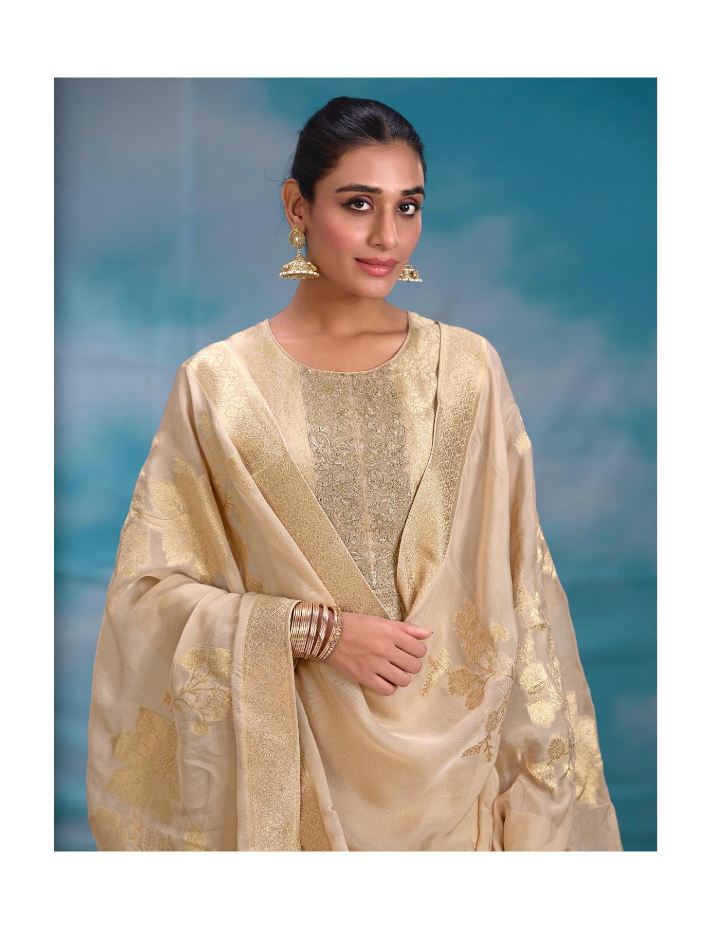Ibiza Summer Pearls Organza Jacquard With Embroidery Work Salwar Kameez