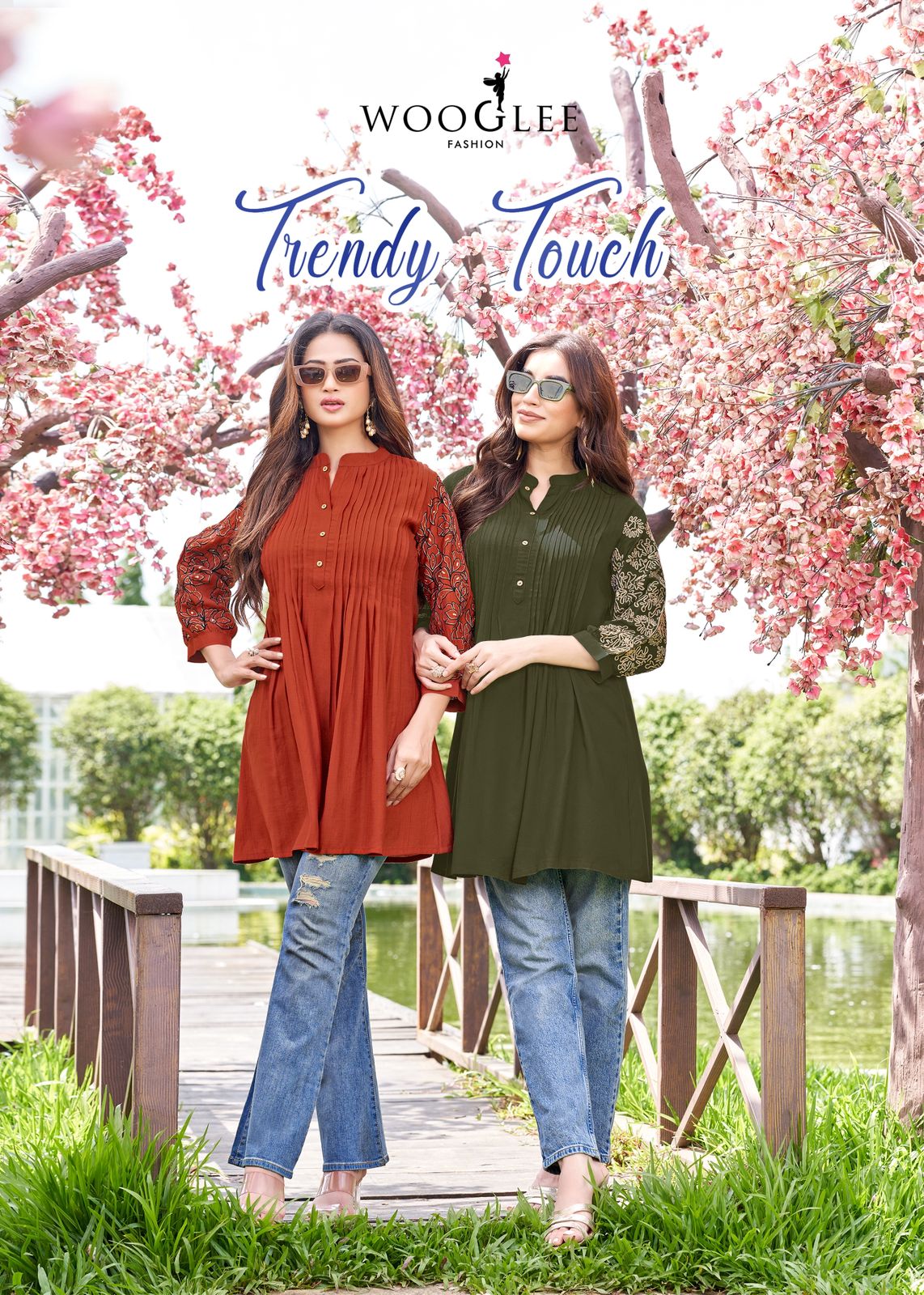Wooglee Trendy Touch Rayon Slub Thread And Handwork Top Collection