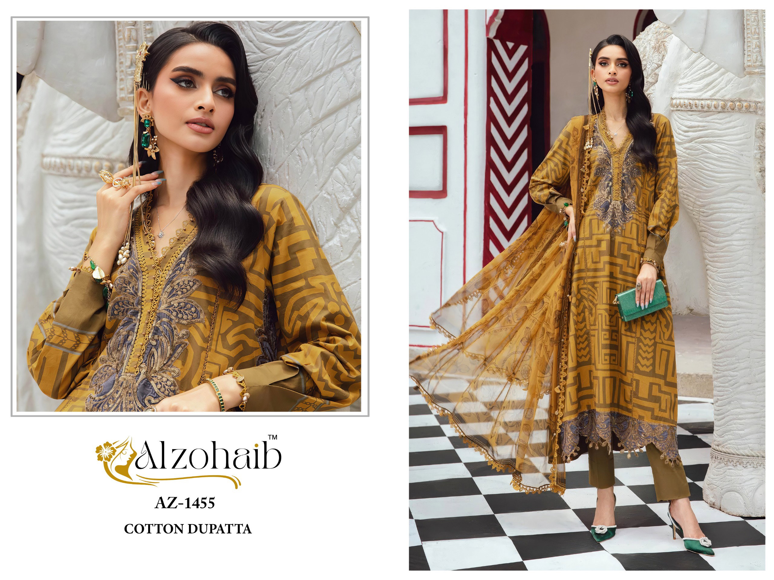 Alzohaib Az 1454 And 1455 Cotton Dupatta Cotton Paksitani Salwar Kameez