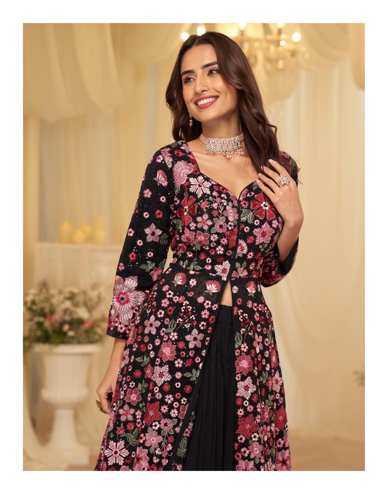 Sayuri Roop Georgette With Embroidery Work Festival Look Top Skirt And Dupatta