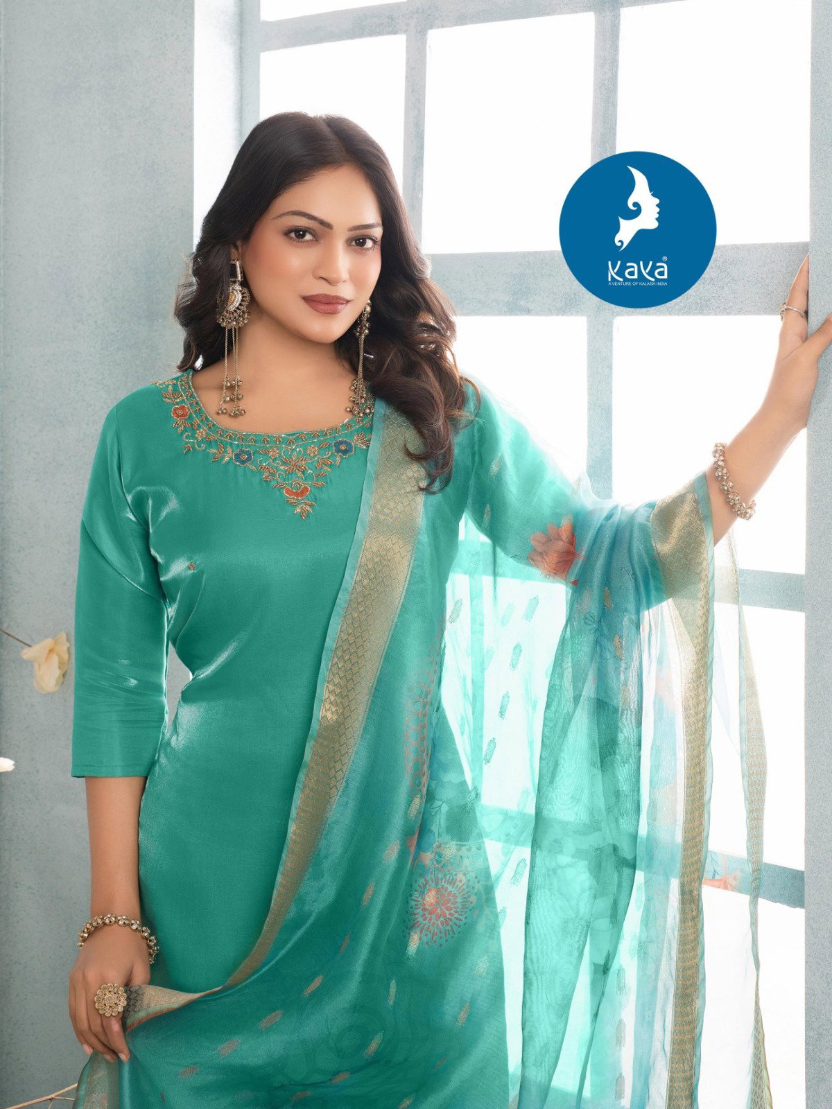 Kaya Zil Mil Roman Glass Fancy Kurti Pant And Dupatta Collection
