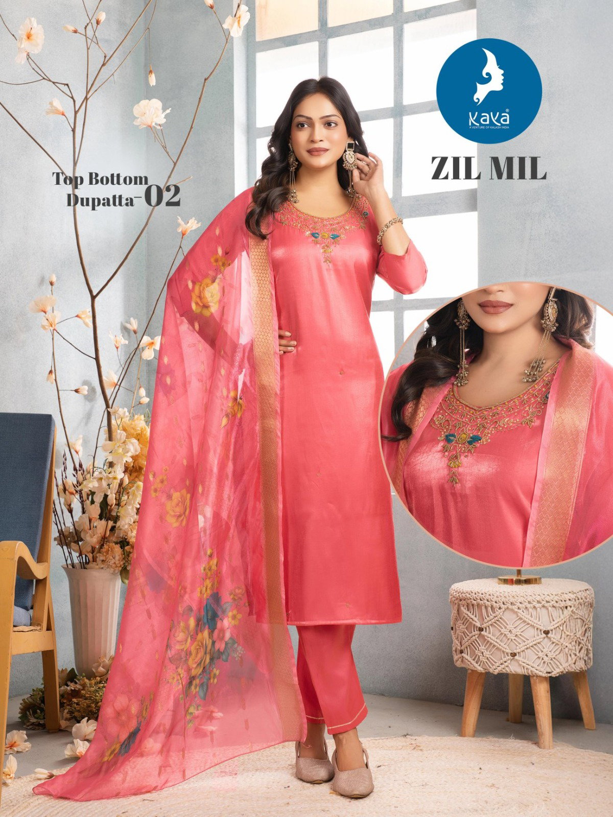 Kaya Zil Mil Roman Glass Fancy Kurti Pant And Dupatta Collection