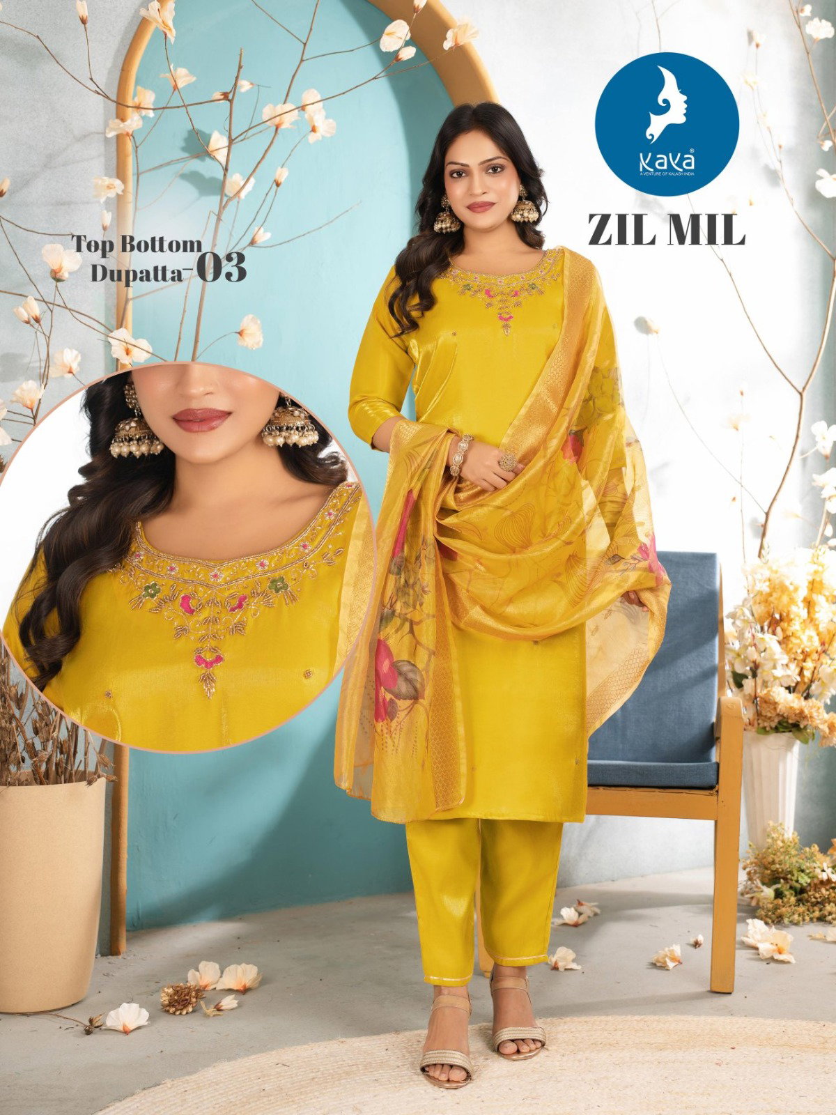 Kaya Zil Mil Roman Glass Fancy Kurti Pant And Dupatta Collection