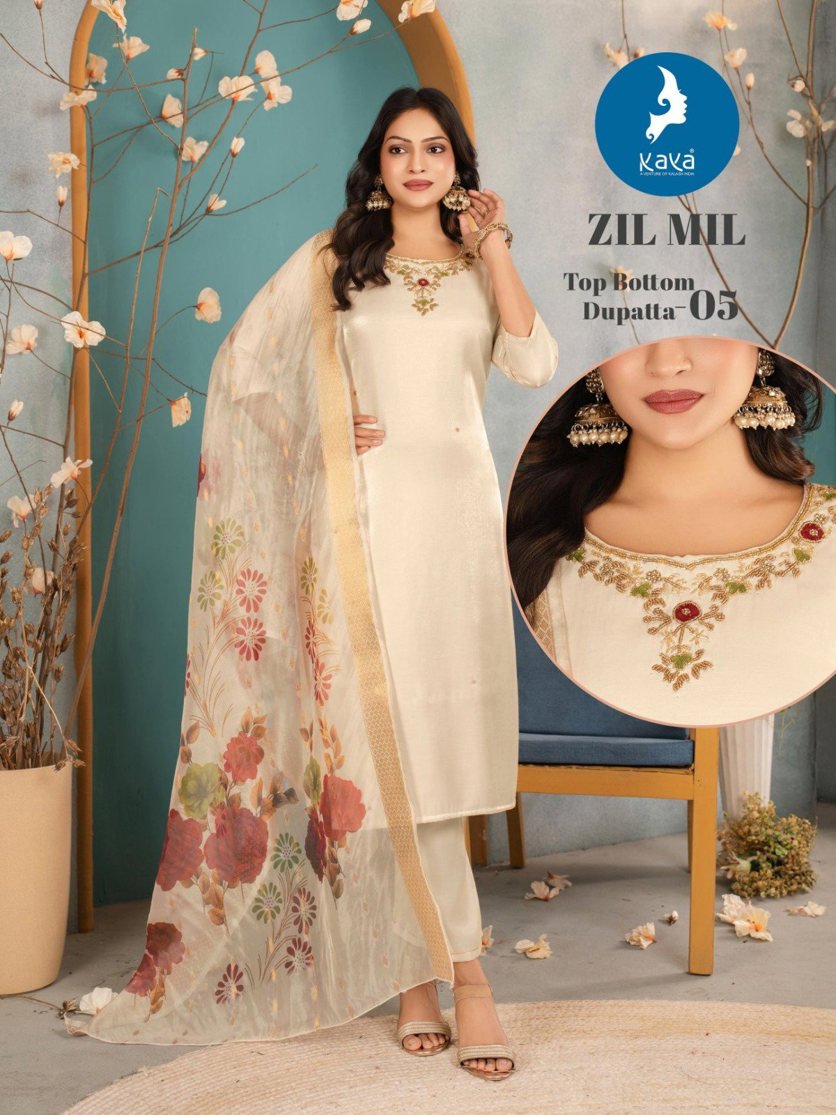 Kaya Zil Mil Roman Glass Fancy Kurti Pant And Dupatta Collection
