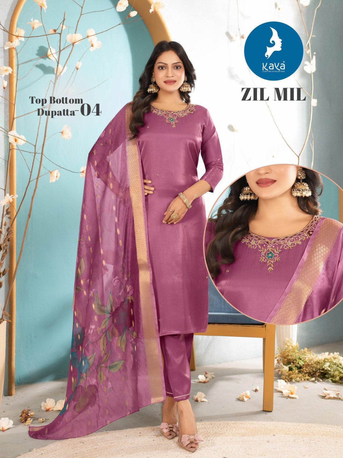 Kaya Zil Mil Roman Glass Fancy Kurti Pant And Dupatta Collection