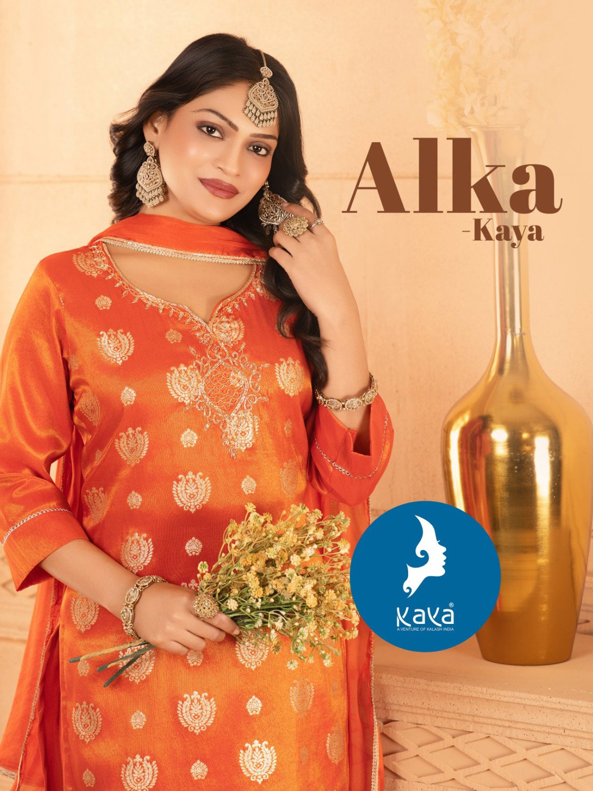 Kaya Alka Viscose Jacquard With Work Kurti Pant And Dupatta Collection