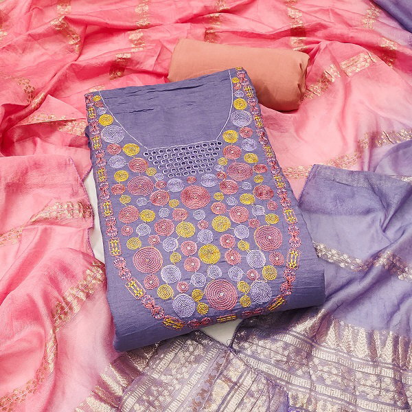 Navya Suit 201 Party Wear Unstitched Embroidery Worked Cotton top with Bottom and Dupatta Suit